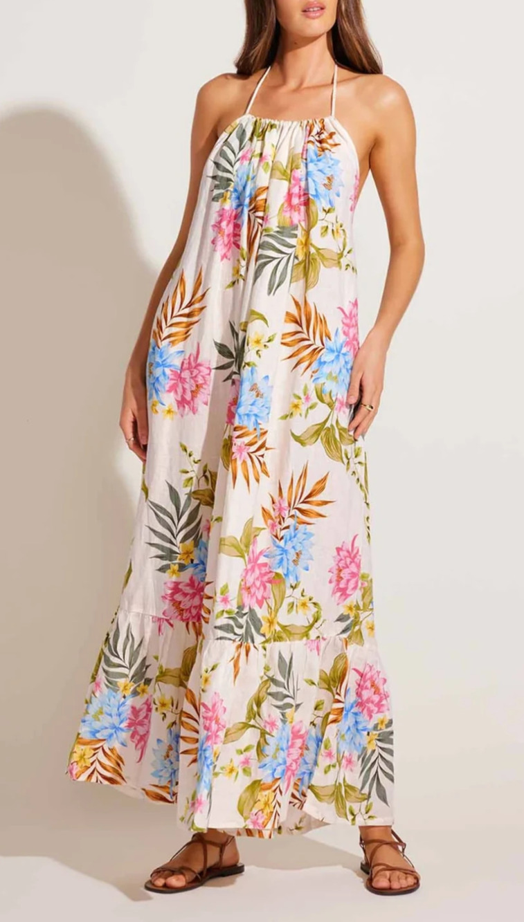 Vitamin A Petra Dress Women S Multicolor Linen Halter Maxi Sundress A010035